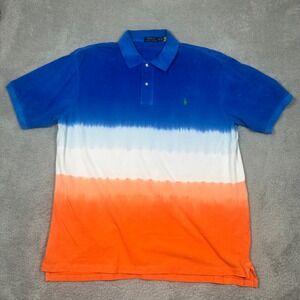 Polo Ralph Lauren Mens 2XLT Dip Dye Polo Shirt Blue White Orange Big & Tall